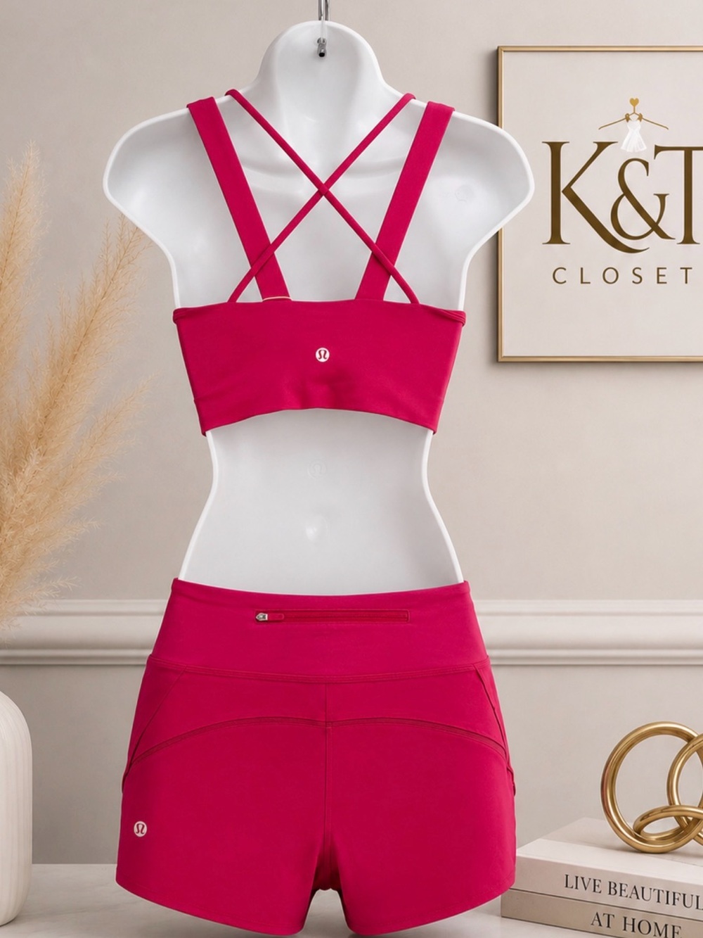 lululemon athletica Hot Pink Strappy Sports Bra and Shorts Set